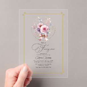 Elegant Floral Bow "Fancy One" First Birthday Acrylic Invitations