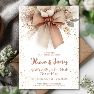 Elegant floral bow wedding design invitation