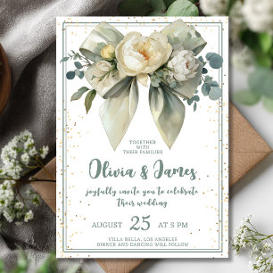 Elegant Floral Bow Wedding Invitation