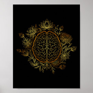 Elegant Floral Brain Lotus Spiritual Mindfulness Poster