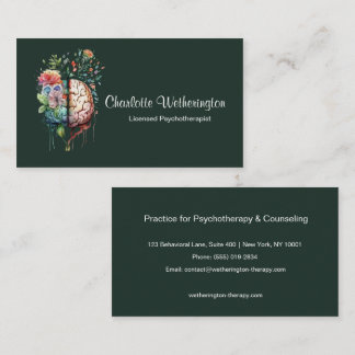 Elegant Floral Brain Psychotherapist Psychologist Business Card