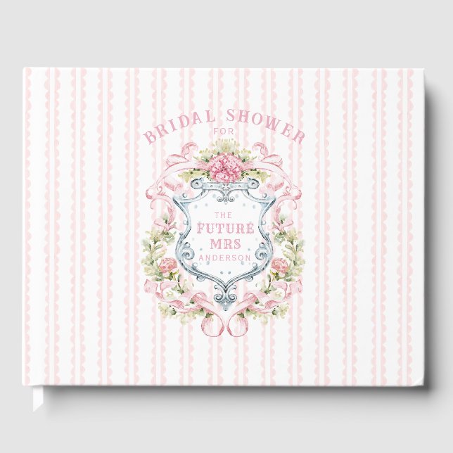 Elegant Floral Bridal Shower Crest Guest Book (Front)