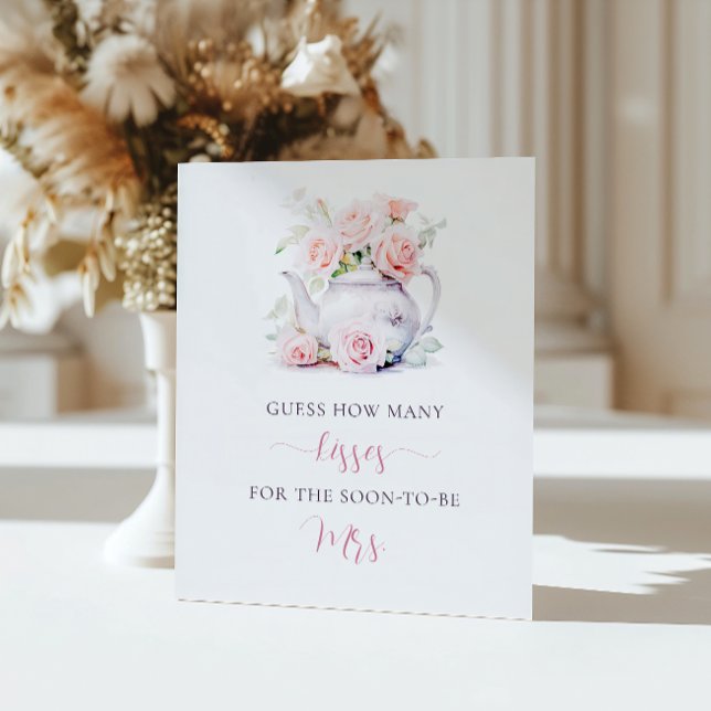 Elegant Floral Bridal Shower Game How Many Kisses Pedestal Sign (Creator Uploaded)