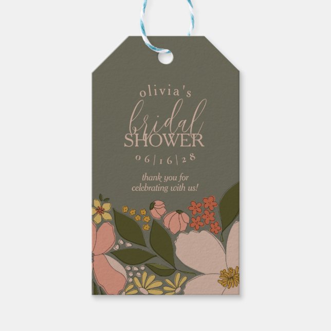 Elegant Floral Bridal Shower Gift Tag (Front)