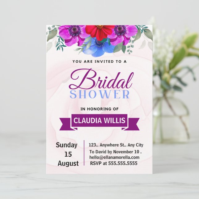 elegant floral bridal shower invitation (Standing Front)