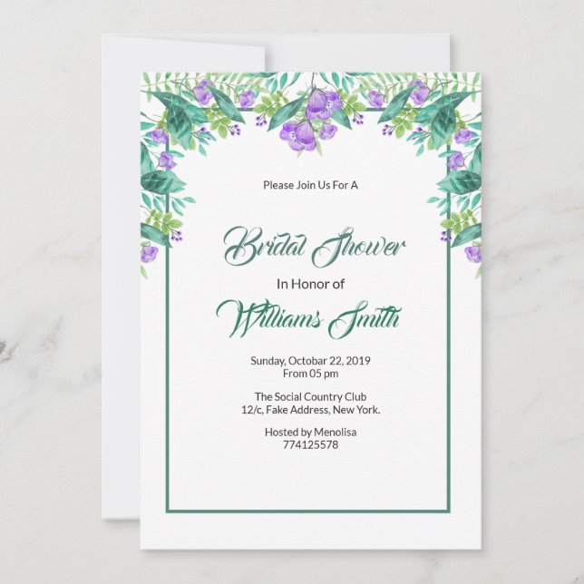 Elegant Floral Bridal Shower Invitaton Card (Front)