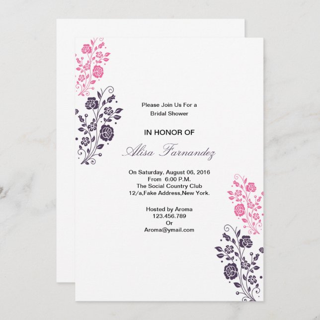 Elegant Floral Bridal Shower Invitaton Card (Front/Back)