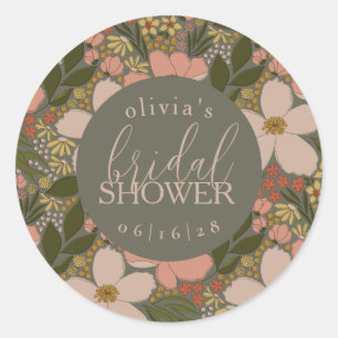 Elegant Floral Bridal Shower Personalised Classic Round Sticker