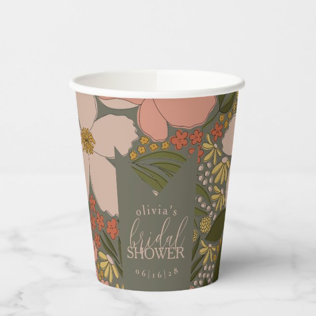 Elegant Floral Bridal Shower Personalised Paper Cups (Left)
