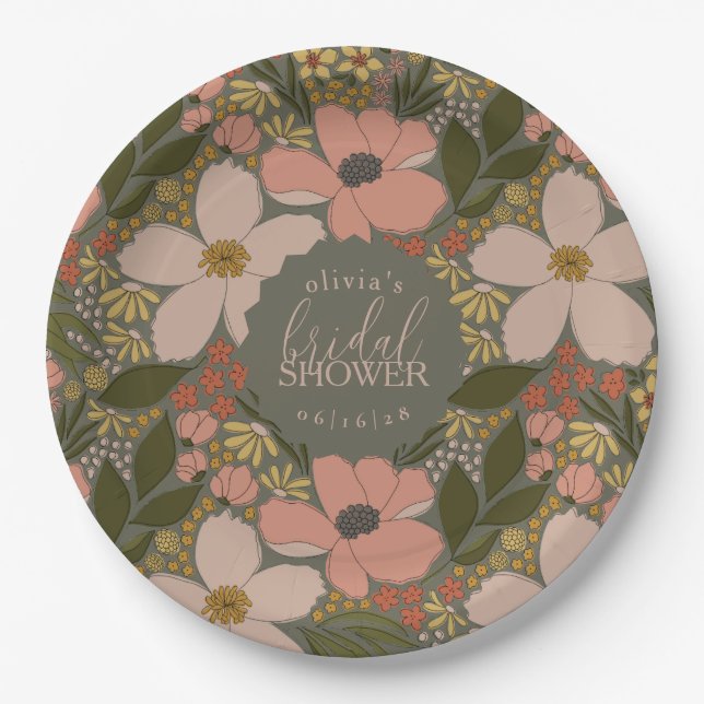 Elegant Floral Bridal Shower Personalised Paper Plate (Front)