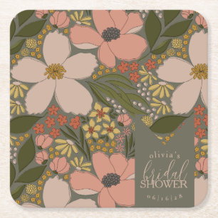 Elegant Floral Bridal Shower Personalised Square Paper Coaster
