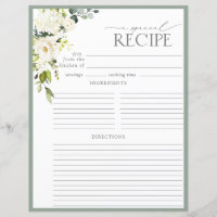 Elegant Floral Bridal Shower Recipe Binder Page