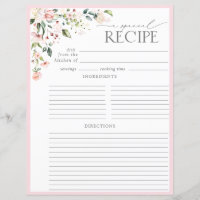 Elegant Floral Bridal Shower Recipe Binder Page