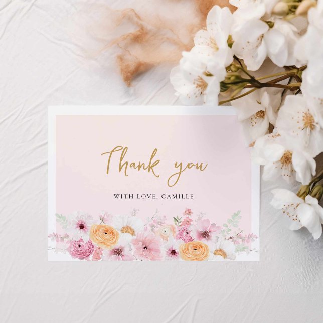 Elegant Floral Bridal Shower Thank You Card (Pink floral Bridal Shower Thank you card with message)