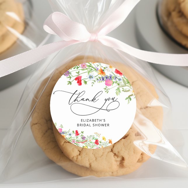 Elegant Floral Bridal Shower Thank You Classic Round Sticker (Creator Uploaded)