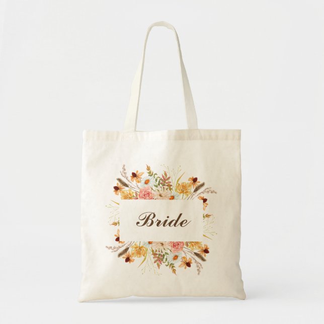 Elegant Floral Bride Fall Yellow Brown Tote Bag (Front)