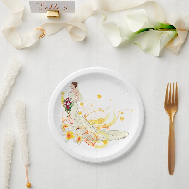 Elegant Floral Bride Romantic Wedding Design  Paper Plate (Creator Uploaded)