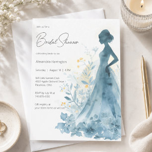 Elegant Floral Bride Silhouette Bridal Shower Invitation