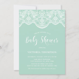 Elegant Floral Brocade Lace Mint Baby Shower Invitation