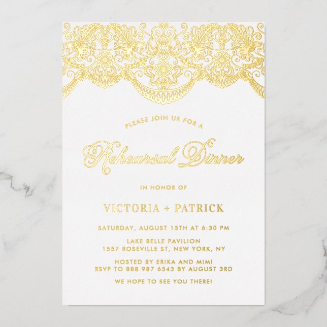Elegant Floral Brocade Lace Rehearsal Dinner (Front)