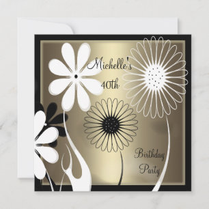 Elegant Floral Bronze black white 40th Birthday Invitation