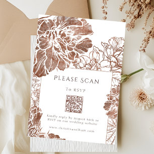Elegant Floral Brown Wedding QR code RSVP Card