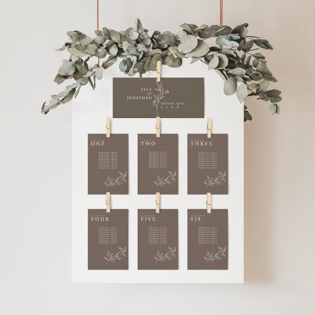 Elegant Floral Brown Wedding Seating Chart Cards (Creator Uploaded)