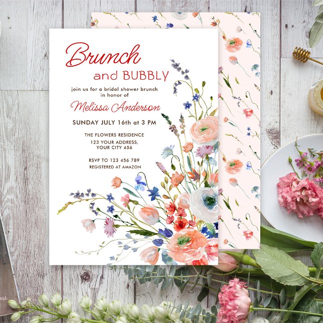 Elegant Floral Brunch and Bubbly Bridal Shower Invitation (Creator Uploaded)