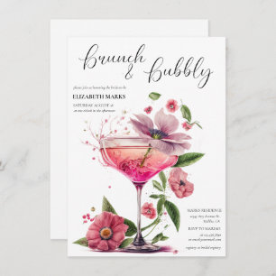 Elegant Floral Brunch & Bubbly Bridal Shower Inv Invitation