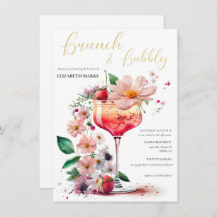 Elegant Floral Brunch & Bubbly Bridal Shower Inv Invitation