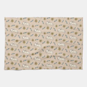 Elegant Floral Bunny Pattern Easter Kitchen Towel