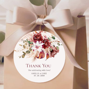 Elegant Floral Burgundy Blush Wedding Envelope  Classic Round Sticker