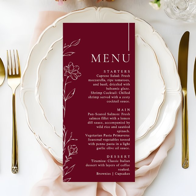 Elegant Floral Burgundy Formal Wedding Dinner Menu (Creator Uploaded)
