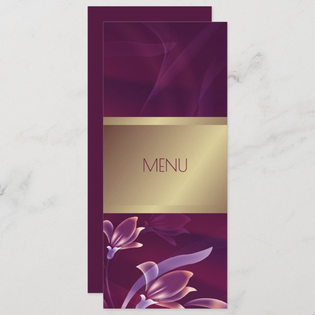 Elegant Floral Burgundy | Gold Menu Card (Front/Back)