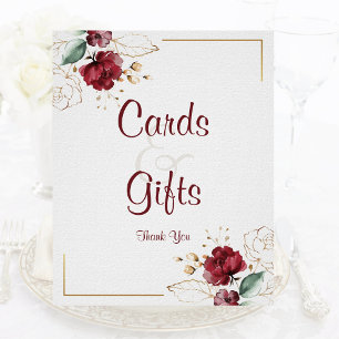 Elegant Floral Burgundy Gold Watercolor Tabletop Poster