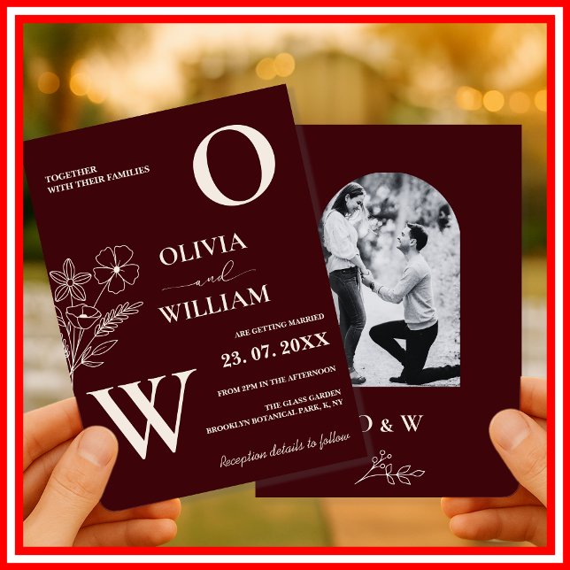 Elegant Floral Burgundy Ivory Formal Wedding Photo Invitation (Creator Uploaded)