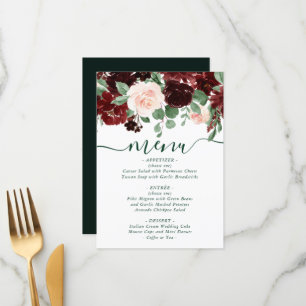 Elegant Floral Burgundy Marsala Red Garland Menu