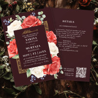Elegant Floral Burgundy Muslim Wedding QR Code
