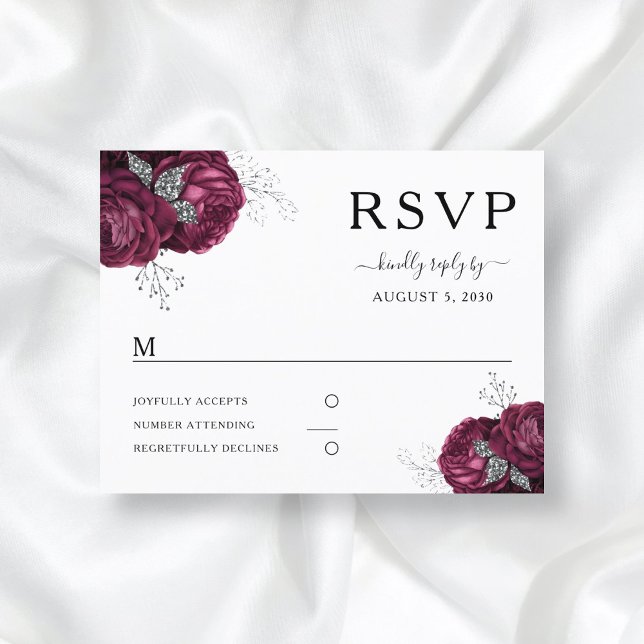 Elegant Floral Burgundy Peonies Wedding RSVP Postcard (Creator Uploaded)