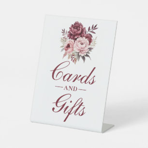Elegant Floral Burgundy Peony Cards Gifts Wedding  Pedestal Sign