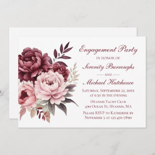 Elegant Floral Burgundy Peony Wedding Engagement  Invitation