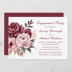 Elegant Floral Burgundy Peony Wedding Engagement Invitation