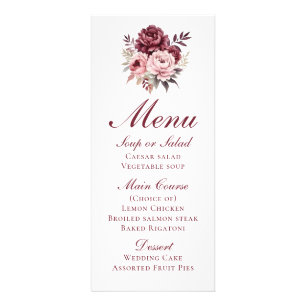 Elegant Floral Burgundy Peony Wedding Menu