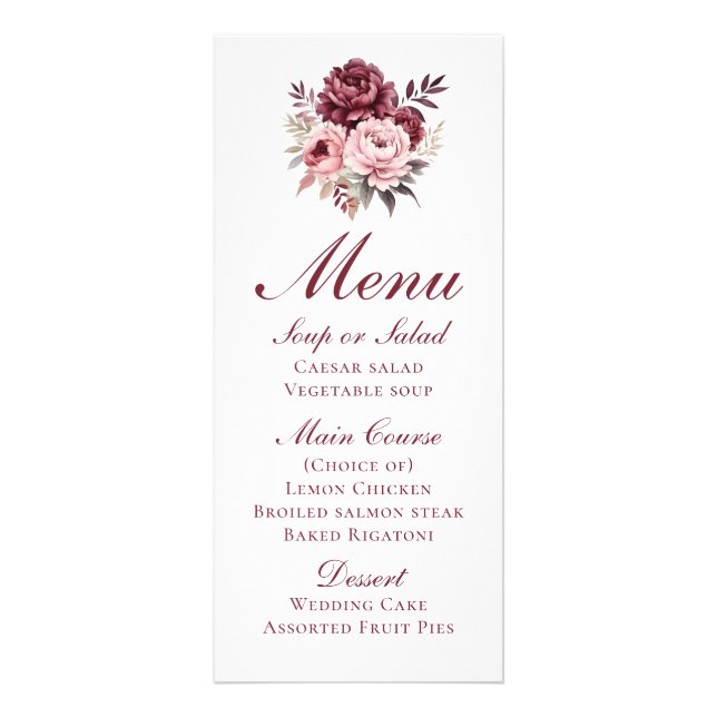 Elegant Floral Burgundy Peony Wedding Menu (Front)