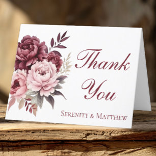 Elegant Floral Burgundy Peony Wedding Thank You