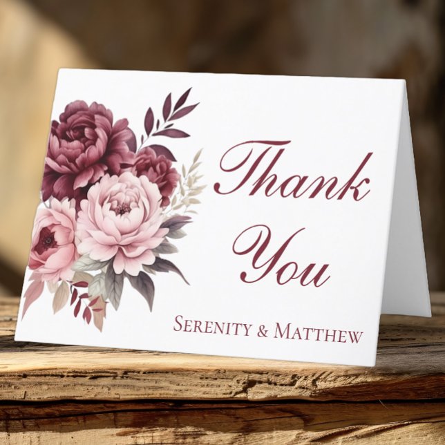 Elegant Floral Burgundy Peony Wedding Thank You (Creator Uploaded)