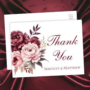Elegant Floral Burgundy Peony Wedding Thank You Postcard