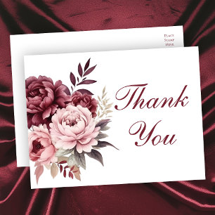 Elegant Floral Burgundy Peony Wedding Thank You Postcard
