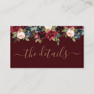Elegant Floral Burgundy Red Jewel Tone Wedding Enclosure Card