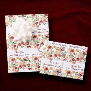Elegant Floral Burgundy Red Monogram Wedding Wrapping Paper Sheet
